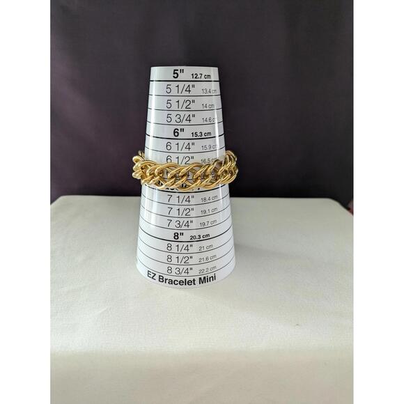 Smooth Gold Tone Link Bracelet, Rounded Chain, Statement Accessory - Picture 6 of 6